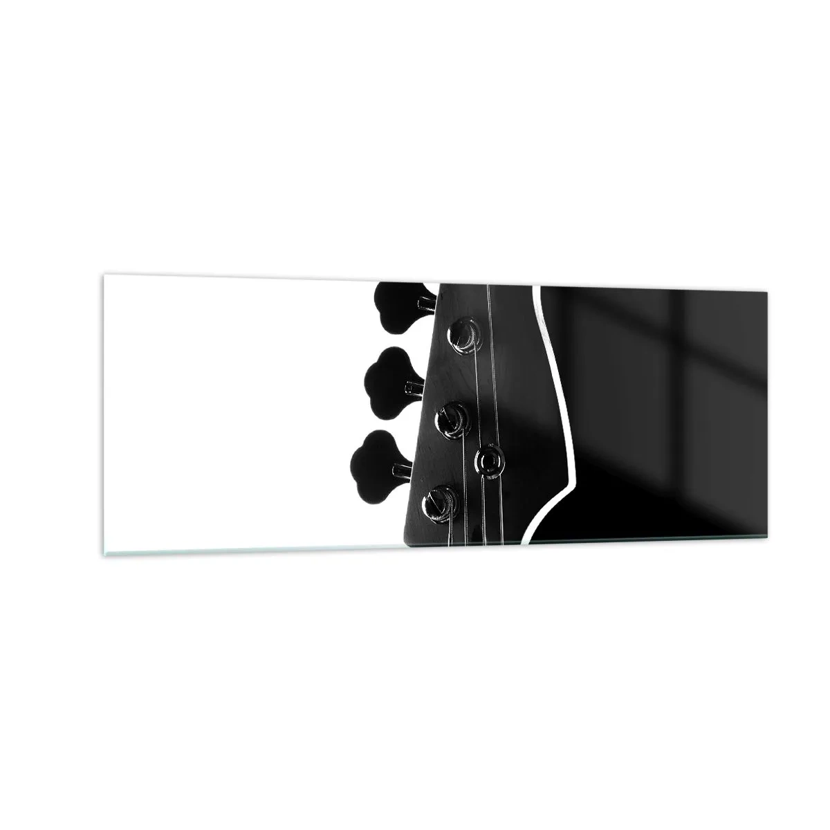 Quadro su vetro - Sagoma in bianco e nero della paletta di un basso - 140x50cm - Silenzio rock - Decorazione murale moderna per soggiorno e camera da letto ARTTOR