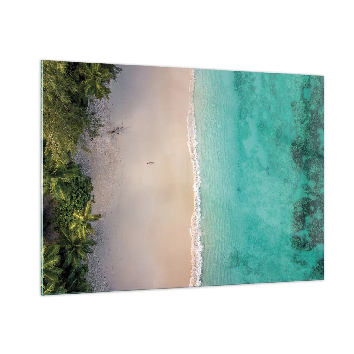 Quadro su vetro - Vista aerea di una spiaggia tropicale e del mare turchese - 100x70cm - Spiaggia del paradiso - Decorazione murale moderna per soggiorno e camera da letto ARTTOR