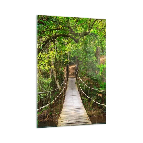 Quadro su vetro - Un ponte sospeso circondato da una foresta pluviale verde - 80x120cm - Perché nel giardino crescono i rampicanti - Decorazione murale moderna per soggiorno e camera da letto ARTTOR