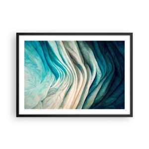 Poster in cornice nera - Onde dinamiche nelle tonalità del blu e del bianco - 70x50cm - Blu insaziabile - Decorazione murale moderna per soggiorno e camera da letto ARTTOR