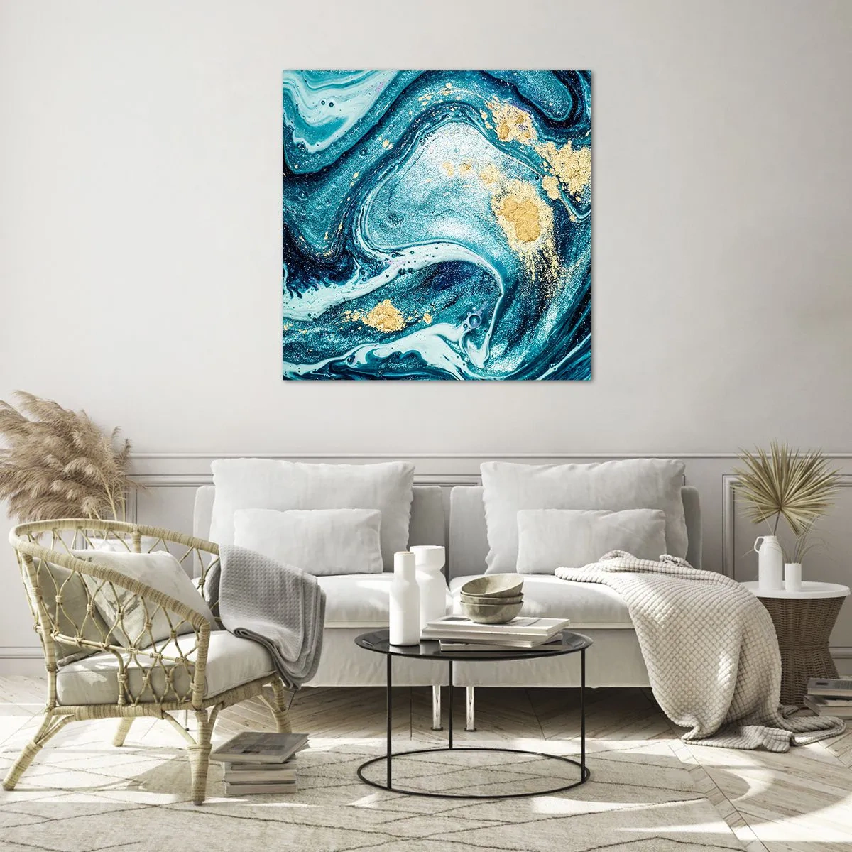 Quadro su vetro - Vortice blu - 70x70 cm