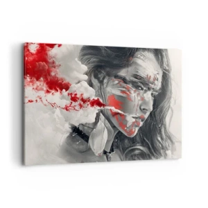 Quadro su tela - Stampe su Tela - Ritratto artistico di una donna con accenti rossi astratti - 100x70cm - Nei vapori dell'assurdo - Decorazione murale moderna per soggiorno e camera da letto ARTTOR