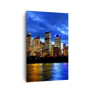 Quadro su tela - Stampe su Tela - Panorama della città notturna con grattacieli illuminati sull'acqua - 80x120cm - Notte di luci e colori - Decorazione murale moderna per soggiorno e camera da letto ARTTOR