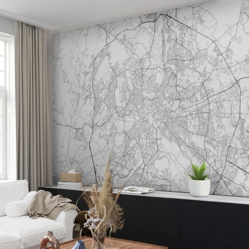 Fotomurali Premium Sand - Mappa della città in bianco e nero con strade contrassegnate con precisione - 100x70cm - L'anello romano - Decorazione murale moderna per soggiorno e camera da letto ARTTOR