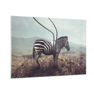 Quadro su vetro - Zebra su sfondo di erba con dettagli surreali dell'antenna - 100x70cm - Attenzione! Difetto - Decorazione murale moderna per soggiorno e camera da letto ARTTOR