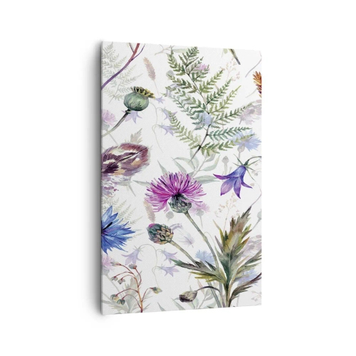 Quadro su tela - Stampe su Tela - Fiori ed erbe acquerellati su sfondo bianco in stile erbario - 80x120cm - Erbario polacco - Decorazione murale moderna per soggiorno e camera da letto ARTTOR