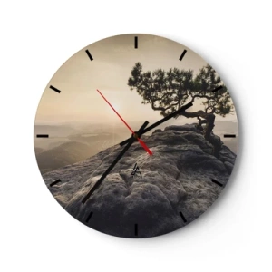 Orologio da parete - Orologio in Vetro - Un albero solitario su una roccia durante il tramonto - 30x30cm - La vita vince sempre - Decorazione murale moderna per soggiorno, cucina e camera da letto ARTTOR