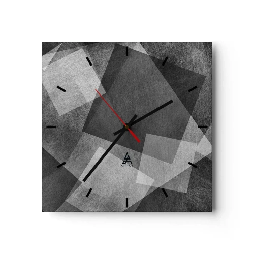 Orologio da parete - Orologio in Vetro - Astrazione in bianco e nero con forme geometriche - 30x30cm - Simbolo eterno di ordine e durata - Decorazione murale moderna per soggiorno e camera da letto ARTTOR