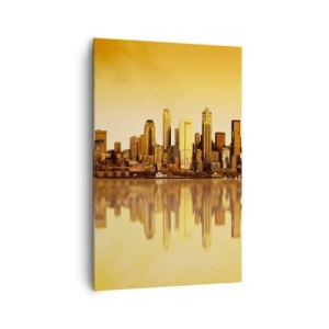 Quadro su tela - Stampe su Tela - Panorama della città riflesso nell'acqua al tramonto - 80x120cm - Silenzio della metropoli - Decorazione murale moderna per soggiorno e camera da letto ARTTOR