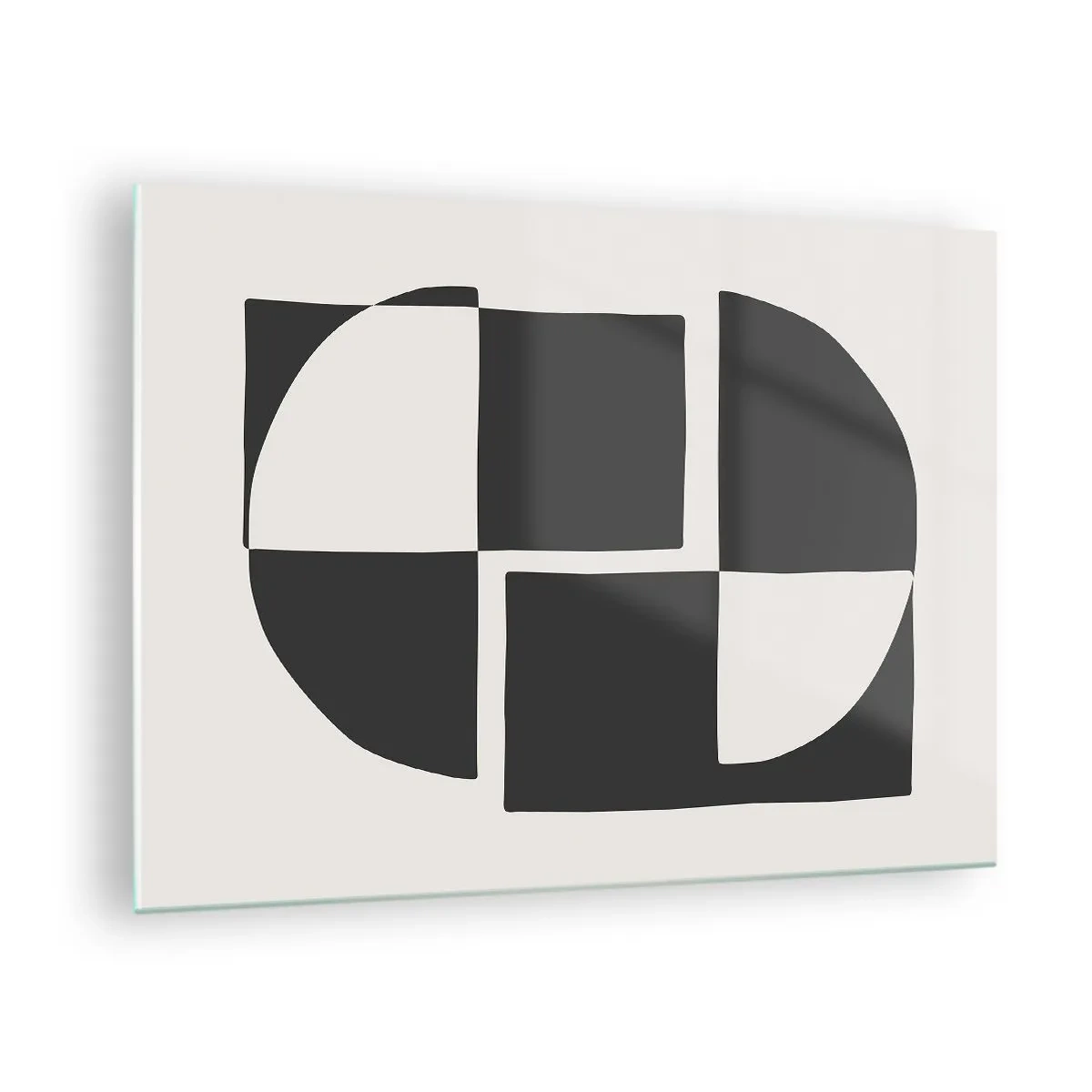 Quadro su vetro - Composizione geometrica di forme in bianco e nero - 70x50cm - Antitesi - sintesi - Decorazione murale moderna per soggiorno e camera da letto ARTTOR