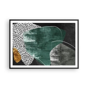 Poster in cornice nera - Composizione astratta con forme verdi e motivi a pois - 100x70cm - Astrazione colorata con petalo d'oro - Decorazione murale moderna per soggiorno e camera da letto ARTTOR