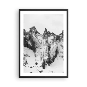 Poster in cornice nera - Un aspro paesaggio montuoso in bianco e nero - 50x70cm - Cresta minacciosa di granito - Decorazione murale moderna per soggiorno e camera da letto ARTTOR