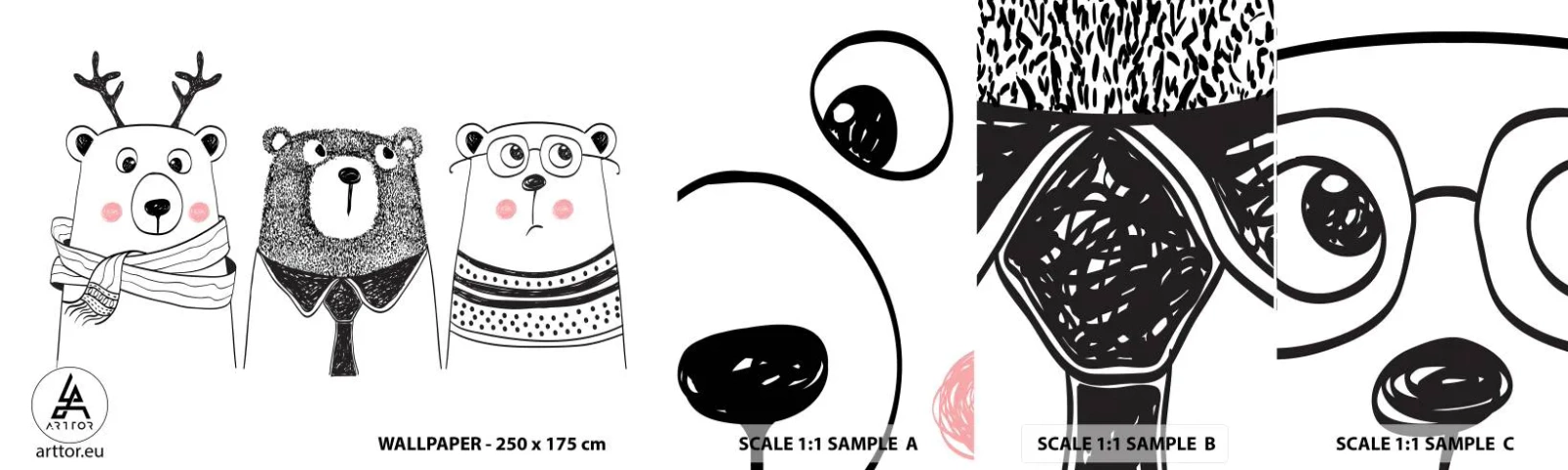 Campione di Fotomurale Adesivo Deluxe Sticker - Orso, orsetto e orsino - Per bambini, Orso, Illustrazione - 100x30 cm