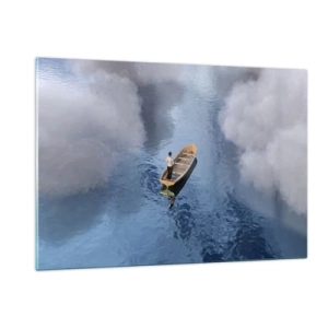 Quadro su vetro - Un uomo su una barca che naviga nell'acqua tra le nuvole - 120x80cm - Vita - viaggio - incertezza  - Decorazione murale moderna per soggiorno e camera da letto ARTTOR
