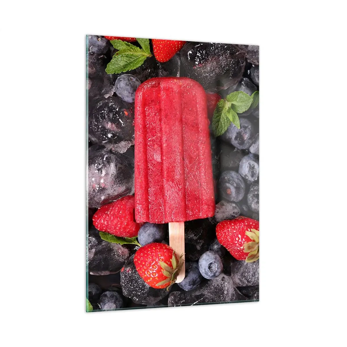 Quadro su vetro - Un bastoncino di ghiaccio tra frutta congelata e foglie di menta - 50x70cm - Il sapore della calda estate - Decorazione murale moderna per soggiorno e camera da letto ARTTOR