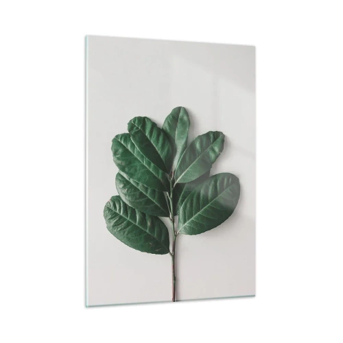 Quadro su vetro - Un ramo con foglie verdi su uno sfondo chiaro - 50x70cm - Il disegno della natura stessa - Decorazione murale moderna per soggiorno e camera da letto ARTTOR