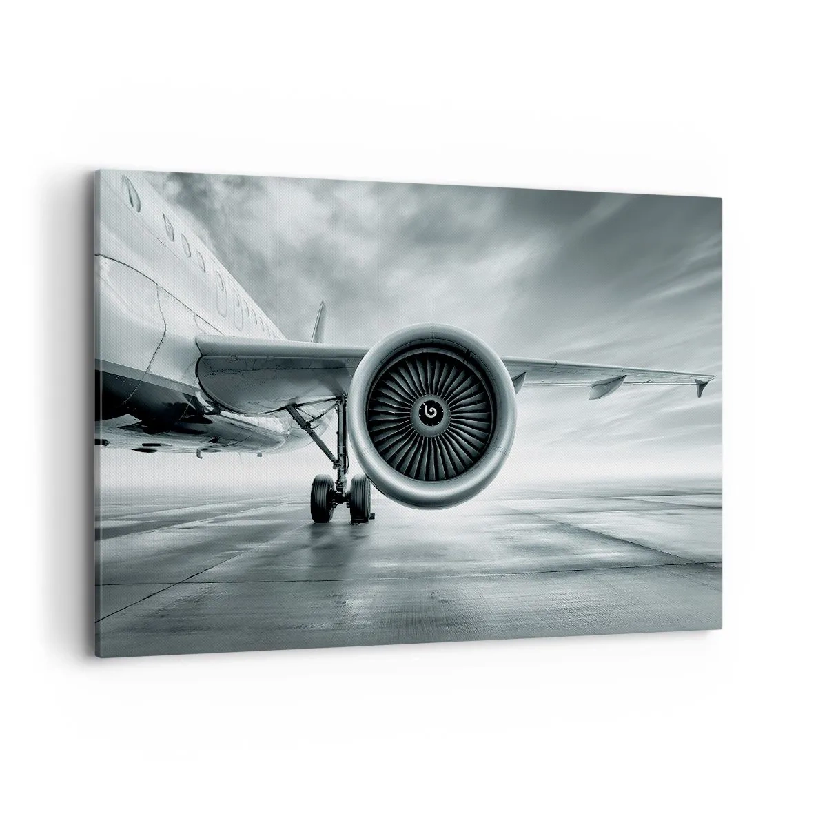 Quadro su tela - Stampe su Tela - Il motore a reazione di un aereo sulla pista - 100x70cm - C'è la forza! - Decorazione murale moderna per soggiorno e camera da letto ARTTOR