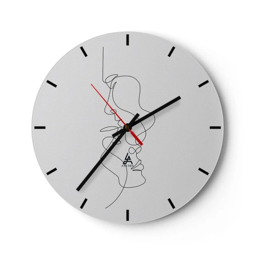 Orologio da parete - Orologio in Vetro - Contorni minimalisti del viso in linee nere su sfondo bianco - 30x30cm - Il calore dei desideri malinconici - Decorazione murale moderna per soggiorno, cucina e camera da letto ARTTOR