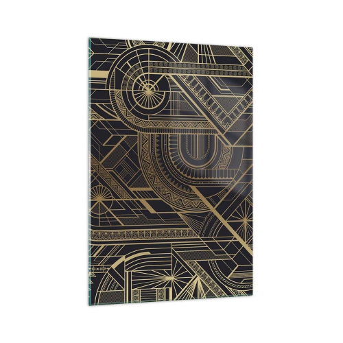 Quadro su vetro - Motivi geometrici dorati su sfondo nero in stile Art Déco - 70x100cm - Concetti, idee, progetti - Decorazione murale moderna per soggiorno e camera da letto ARTTOR