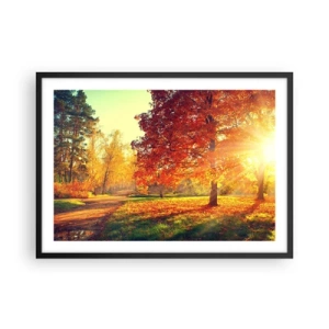 Poster in cornice nera - Parco autunnale illuminato dalla luce del sole - 70x50cm - Rosso è bello - Decorazione murale moderna per soggiorno e camera da letto ARTTOR