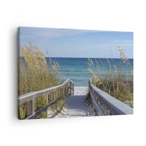 Quadro su tela - Stampe su Tela - Sentiero per la spiaggia con vista mare - 70x50cm - Al sole, al vento - Decorazione murale moderna per soggiorno e camera da letto ARTTOR