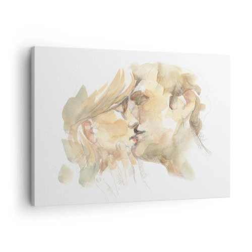 Quadro su tela - Stampe su Tela - Ritratto romantico ad acquerello di una coppia che si bacia - 70x50cm - Sarà l'anima gemella? - Decorazione murale moderna per soggiorno e camera da letto ARTTOR