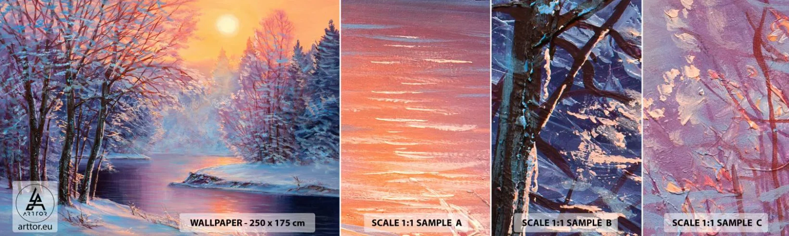 Campione di Fotomurale Adesivo Deluxe Sticker - I colori dell'inverno - Paesaggio, Fiume, foresta - 100x30 cm