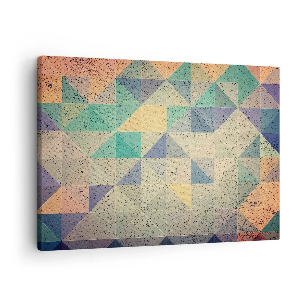 Quadro su tela - Stampe su Tela - Una composizione colorata di triangoli geometrici in tonalità pastello. - 70x50cm - La repubblica dei triangoli - Decorazione murale moderna per soggiorno e camera da letto ARTTOR