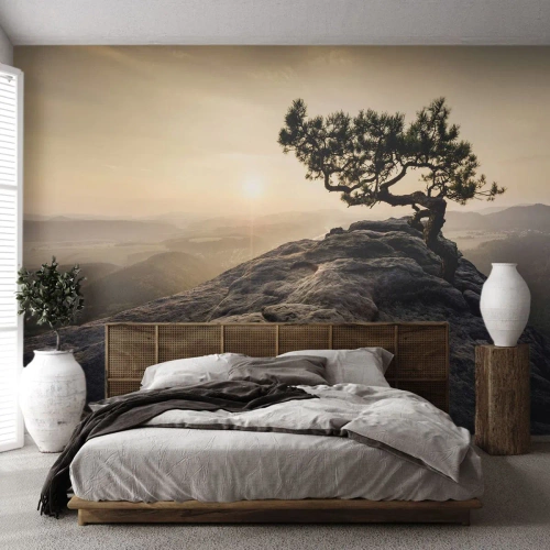 Fotomurale su misura Premium Sand - La vita vince sempre - Paesaggio montano, Pino, Montagne