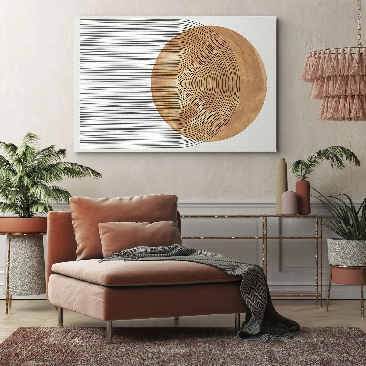Quadro su tela - Stampe su Tela - Composizione geometrica con cerchi e linee dai colori caldi. - 70x50cm - Composizione solare - Decorazione murale moderna per soggiorno e camera da letto ARTTOR