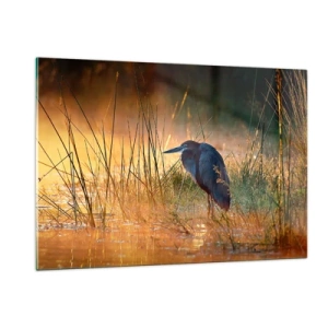 Quadro su vetro - Tramonto su un lago con un airone - 120x80cm - Basta con queste foto - Decorazione murale moderna per soggiorno e camera da letto ARTTOR