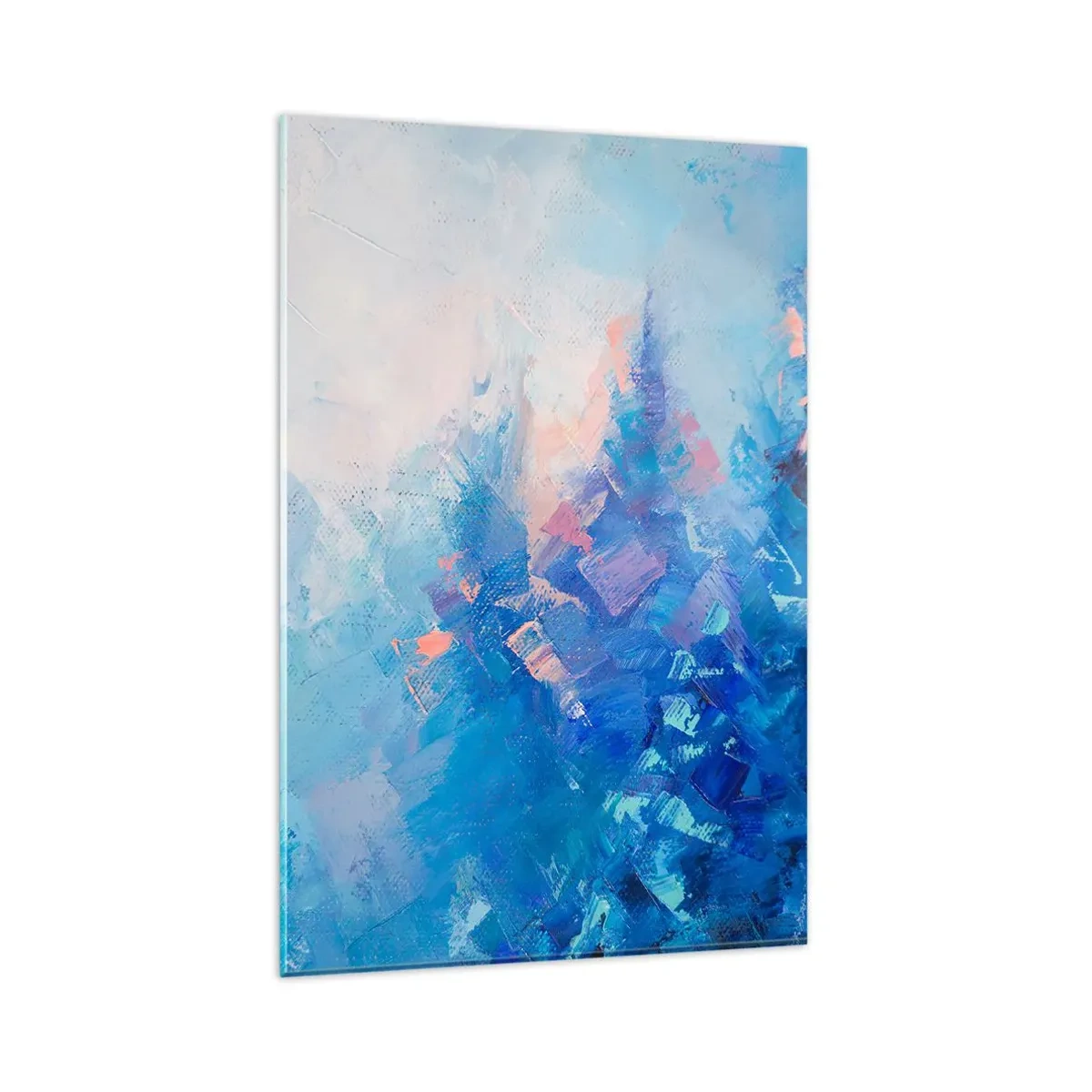 Quadro su vetro - Composizione astratta nei toni del blu e del rosa - 80x120cm - Astrazione invernale - Decorazione murale moderna per soggiorno e camera da letto ARTTOR