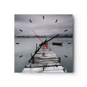 Orologio da parete - Orologio in Vetro - Un ponte di legno che conduce alla superficie calma del lago - 30x30cm - Domani puoi partire - Decorazione murale moderna per soggiorno e camera da letto ARTTOR