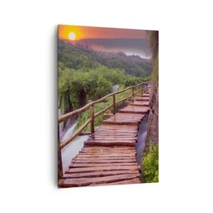 Quadro su tela - Stampe su Tela - Un ponte che domina le cascate al tramonto - 70x100cm - Una bellezza incredibile - Decorazione murale moderna per soggiorno e camera da letto ARTTOR