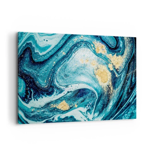 Quadro su tela - Stampe su Tela - Una composizione astratta di onde e accenti dorati - 100x70cm - Vortice blu - Decorazione murale moderna per soggiorno e camera da letto ARTTOR