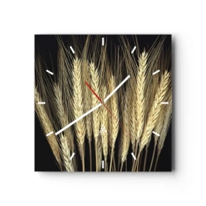 Orologio da parete - Orologio in Vetro - Spighe di grano su sfondo nero in stile rustico - 30x30cm - Magia rustica - Decorazione murale moderna per soggiorno e camera da letto ARTTOR