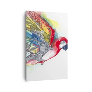 Quadro su tela - Stampe su Tela - Un pappagallo colorato in volo con motivi astratti sulle ali. - 80x120cm - Vivi a colori - Decorazione murale moderna per soggiorno e camera da letto ARTTOR