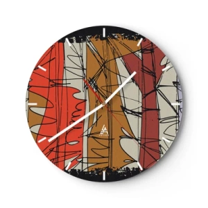 Orologio da parete - Orologio in Vetro - Linee e punti astratti in una tavolozza di colori caldi - 30x30cm - Composizione spontanea - Decorazione murale moderna per soggiorno, cucina e camera da letto ARTTOR