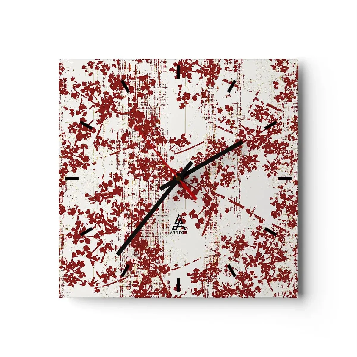 Orologio da parete - Orologio in Vetro - Fiori rossi su sfondo bianco in stile artistico - 30x30cm - Come l'antico percalle - Decorazione murale moderna per soggiorno e camera da letto ARTTOR