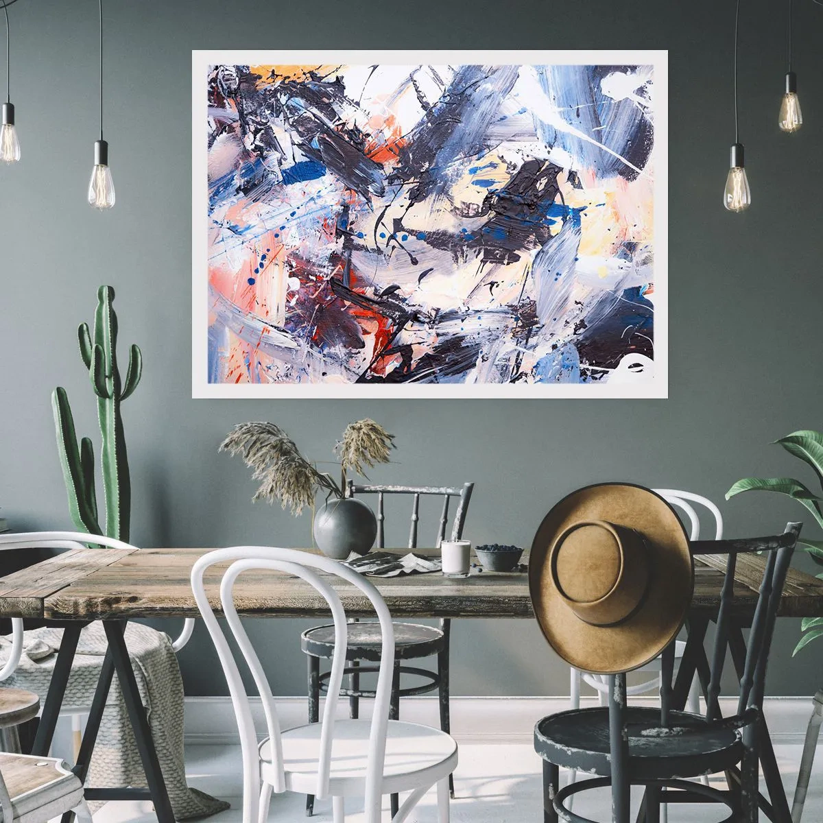 Poster - Astrazione con pennellate dinamiche in blu e rosso. - 100x70cm - La danza folle dell'astrazione - Decorazione murale moderna per soggiorno e camera da letto ARTTOR