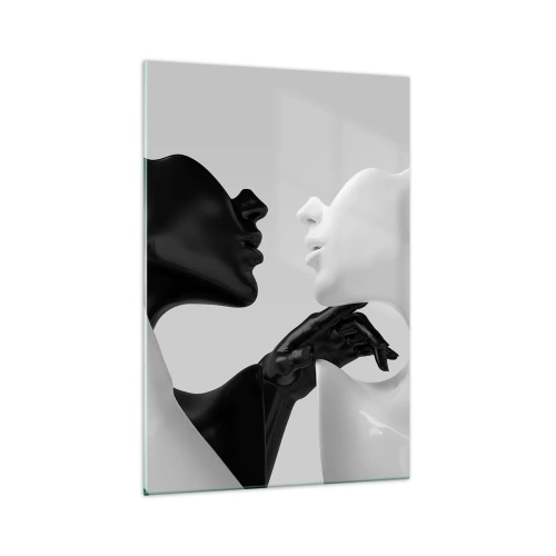 Quadro su vetro - Silhouette in bianco e nero in primo piano dinamico - 70x100cm - Desiderio - attrazione - Decorazione murale moderna per soggiorno e camera da letto ARTTOR