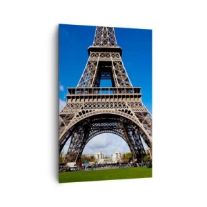 Quadro su tela - Stampe su Tela - La Torre Eiffel sullo sfondo di un cielo azzurro e di un parco verde - 80x120cm - Tutta Parigi ai suoi piedi - Decorazione murale moderna per soggiorno e camera da letto ARTTOR