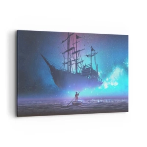 Quadro su tela - Stampe su Tela - Una nave fantastica contro il cielo stellato - 120x80cm - Incontro con il mito del mare - Decorazione murale moderna per soggiorno e camera da letto ARTTOR