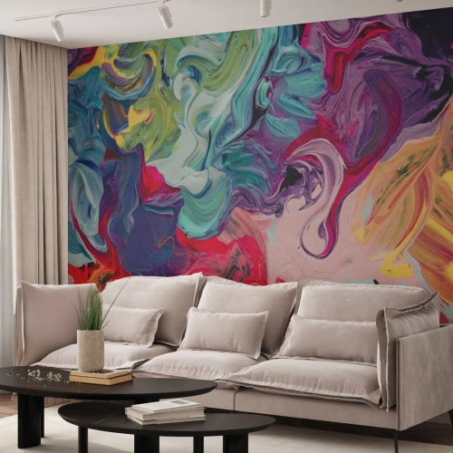 Fotomurali Premium Sand - Astrazione colorata in pennellate dinamiche - 100x70cm - La nascita dei colori - Decorazione murale moderna per soggiorno e camera da letto ARTTOR