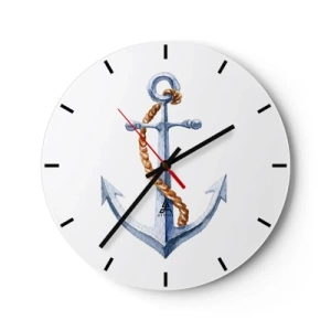 Orologio da parete - Orologio in Vetro - Ancora con corda su sfondo bianco - 30x30cm - Benvenuta avventura! - Decorazione murale moderna per soggiorno, cucina e camera da letto ARTTOR