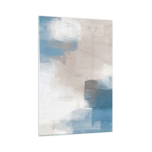 Quadro su vetro - Forme astratte nei toni del blu e del beige - 70x100cm - Astrazione rosa coperta dal blu - Decorazione murale moderna per soggiorno e camera da letto ARTTOR