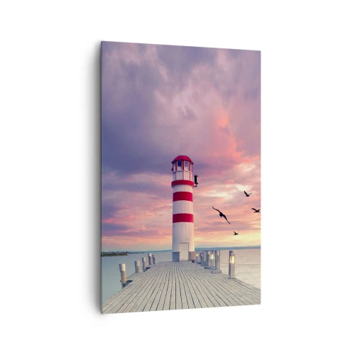 Quadro su tela - Stampe su Tela - Un faro sul molo circondato da un pittoresco tramonto - 80x120cm - Tempo di tornare in porto - Decorazione murale moderna per soggiorno e camera da letto ARTTOR