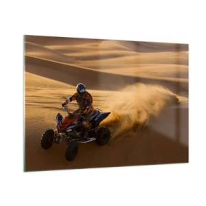 Quadro su vetro - ATV in azione nel deserto al tramonto - 100x70cm - Sulle onde della sabbia - Decorazione murale moderna per soggiorno e camera da letto ARTTOR