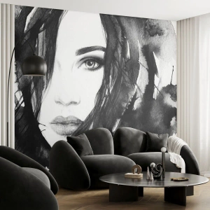 Fotomurale su misura Premium Canvas - Ritratto di donna in bianco e nero - Astrazione, Volto di donna, Ritratto