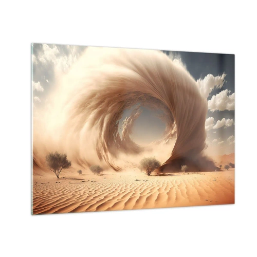 Quadro su vetro - Un vortice di sabbia del deserto crea un portale tra il cielo e le dune. - 70x50cm - Il portale è aperto - Decorazione murale moderna per soggiorno e camera da letto ARTTOR